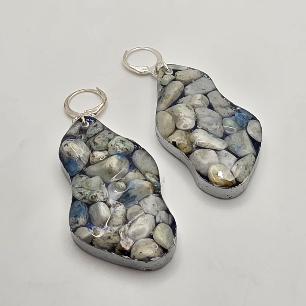 Blue and White Pebble Resin Drop Earrings